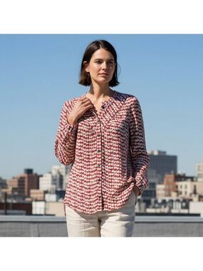 Maeve Anthropologie Avignon Scotty Dog Print Dark Academia Office Siren Blouse M